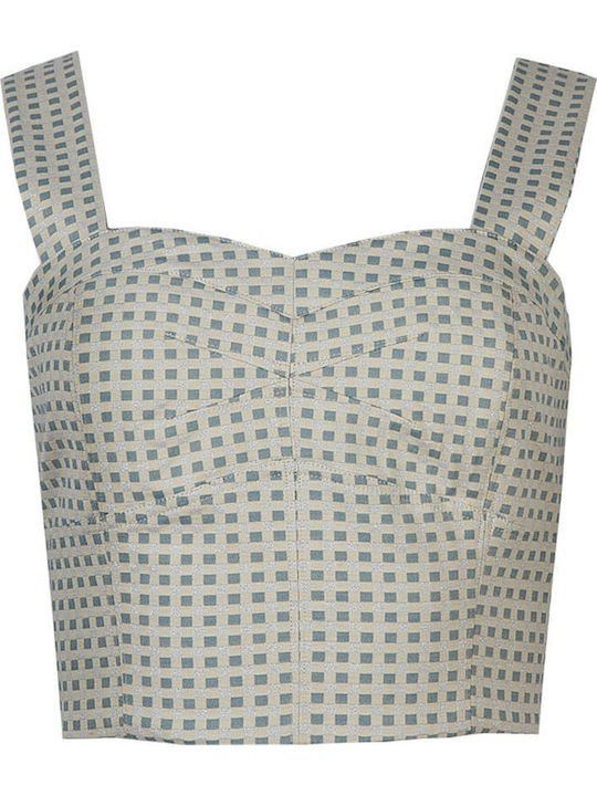 Γυναικείο Καλοκαιρινό Crop Top Βαμβακερό με Τιράντες Καρό Λευκό