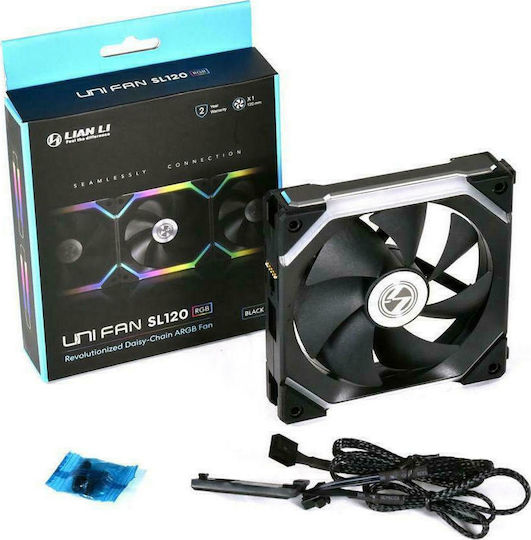 Lian Li UNI Fan SL120 Gehäuselüfter mit ARGB Beleuchtung und Verbindung 4-Pin PWM 1Stück Schwarz