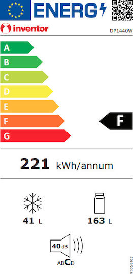 Inventor Ψυγείο Δίπορτο 204lt Υ143xΠ55xΒ55εκ. Λευκό DP1440W