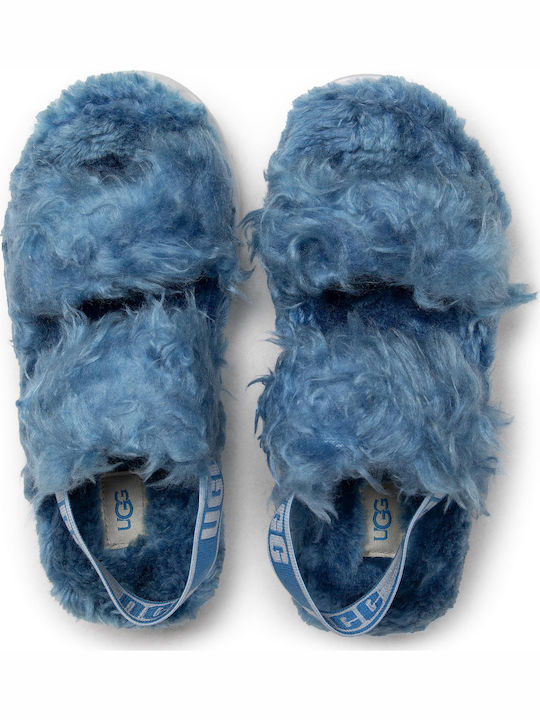 Fluff Sugar Women's Flat Sandals Flatforms in Blue Color