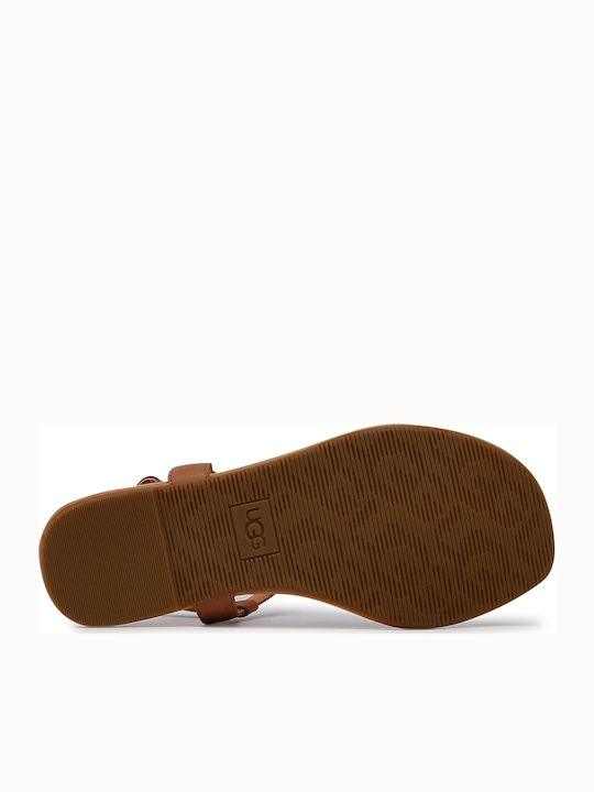 Madeena 1119759 Leather Women's Flat Sandals with Strap in Tabac Brown Color