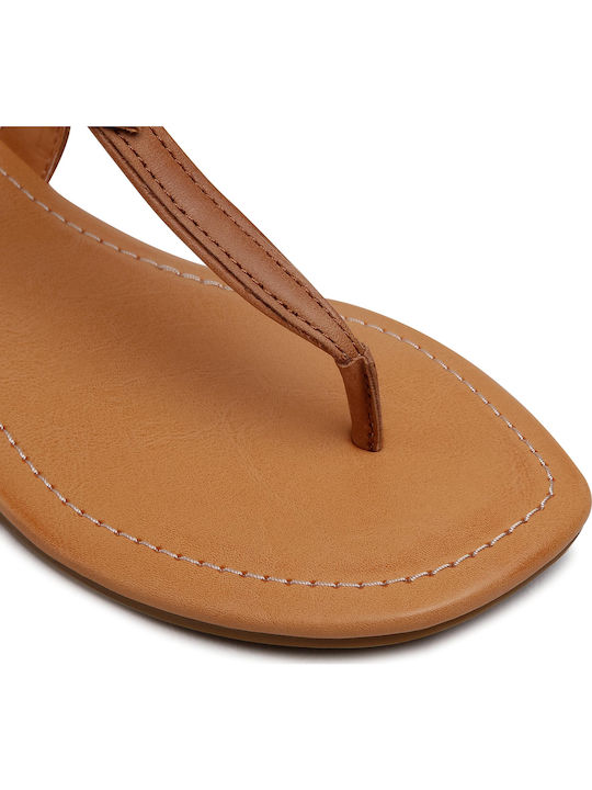 Madeena 1119759 Leather Women's Flat Sandals with Strap in Tabac Brown Color