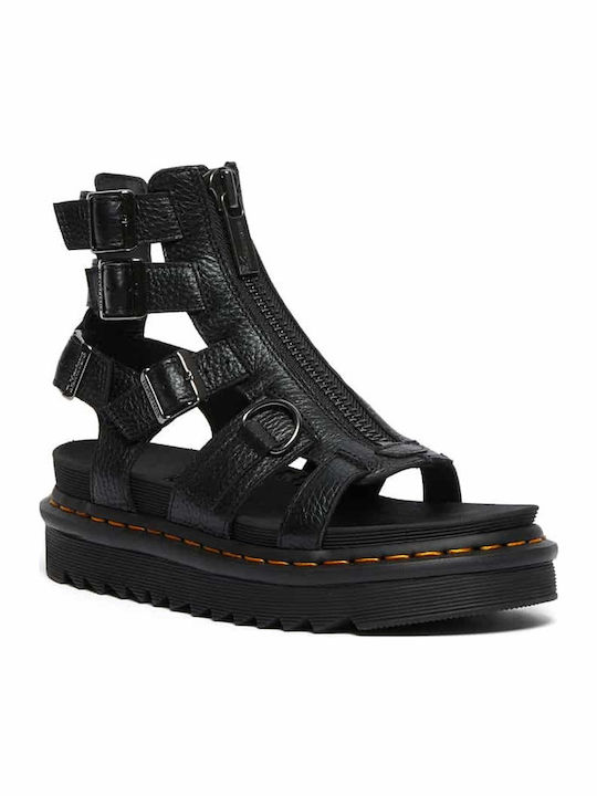 Olson Atlas Leather Women's Flat Sandals Gladiator Flatforms in Black Color