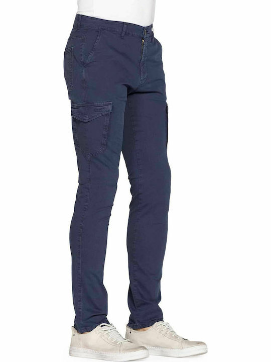 Trousers Cargo Elastic in Slim Fit Navy Blue