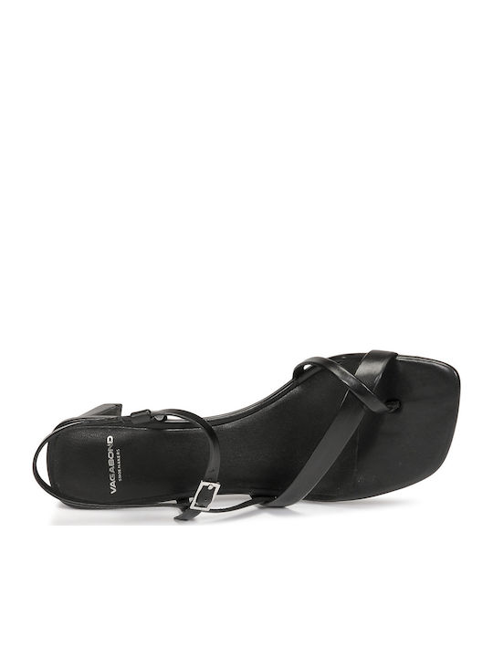 Leather Women's Sandals Luisa Black with Chunky Medium Heel