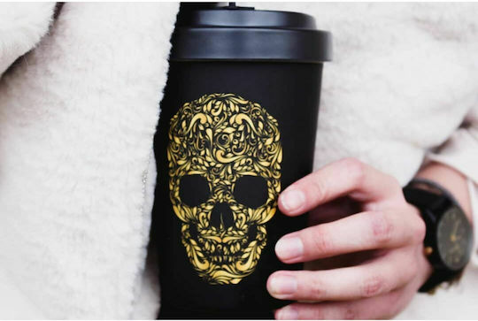 Woodway Skull Чаша от Бамбук с Капак Черна 400 ml