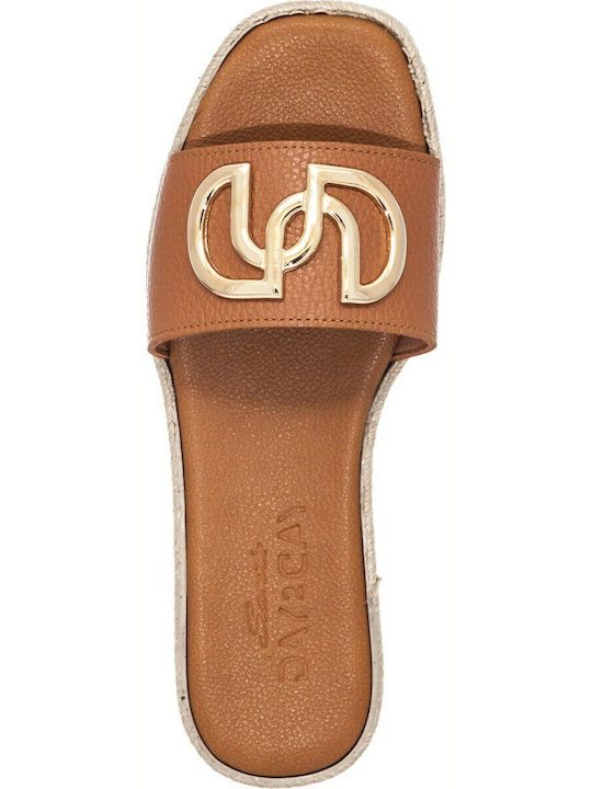 Leather Women's Flat Sandals in Tabac Brown Color