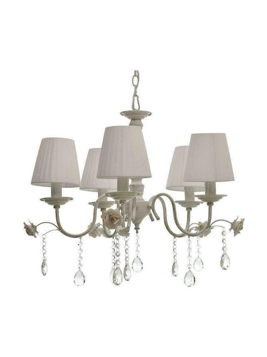 Inart Candelabru 5xE14 Ø60cm cu Abajururi Alb 3-10-048-0011