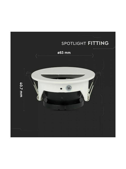 V-TAC Rotund Metalic Cadru pentru Spoturi GU10 Alb 8.3x8.3cm. 1buc