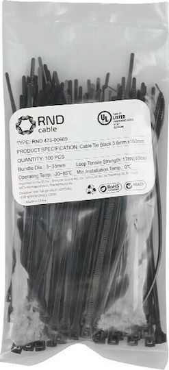 Rnd Pack of 100pcs Black Plastic Cable Ties 150x3.6mm 120-0168