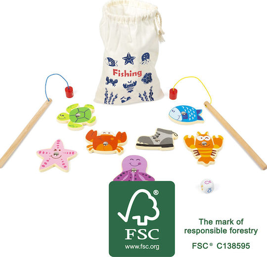 Small Foot Wooden Fishing Game Magnetic Fishing In Pouch Various Designs 1pc