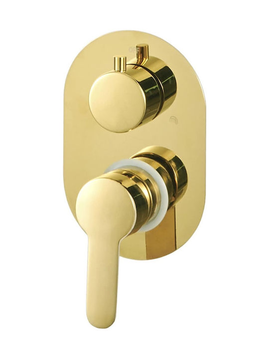 vidaXL Built-in Mixer, Hand Shower & Shower Head Set for Shower 2 Exits Inox Gold