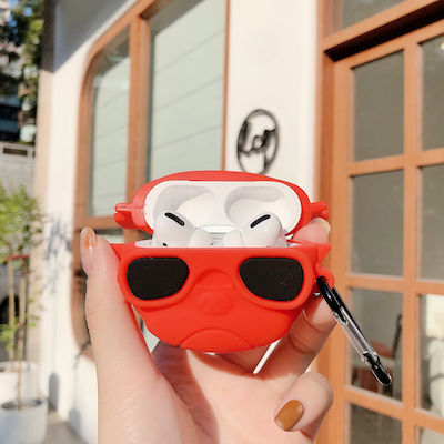 Lykl Bulldog Hülle Silikon mit Haken in Rot Farbe für Apple AirPods Pro