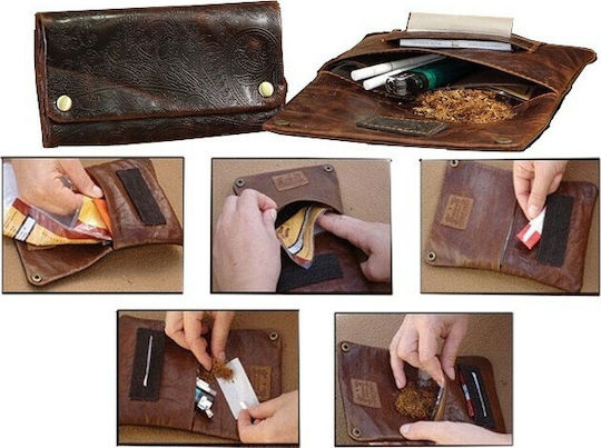 Original Kavatza Patchwork Earth Lederne Tabaktasche in Braun mit magnetischem Verschluss 15x8.5cm