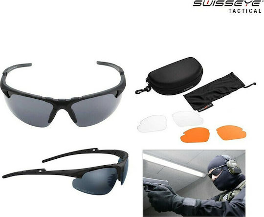 Swiss Eye Shooting Glasses Apache Set of 3 Lenses with Anti-Scratch Coating, Anti-Glare & UV Protection Black