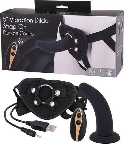 Seven Creations Remote Controlled Vibrating Silicone Dildo with Strap On Harness Harness με Dildo 12.5cm και Δόνηση σε Μαύρο Χρώμα