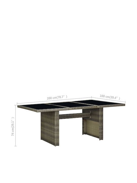 Маса Стабилна Ратан със Стъклена Повърхност CAFE 200x100x74бр
