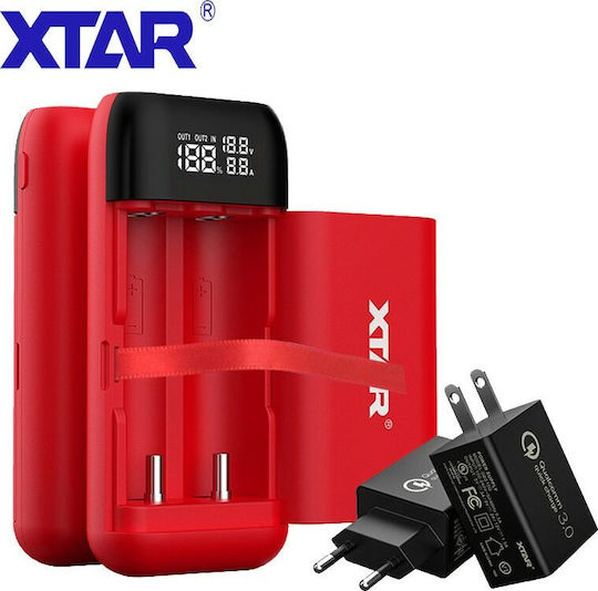 XTAR PB2S USB Charger 2 Batteries Li-ion Size 18650/21700 in Red color
