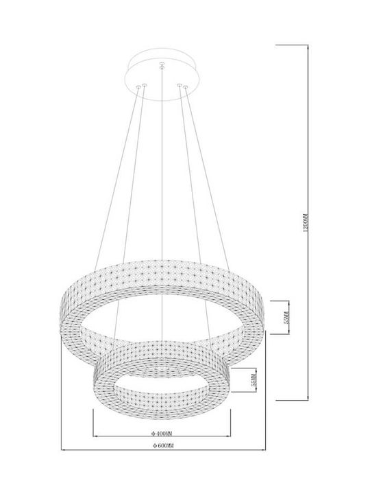 Sun Light Висящо Осветително Тяло сребърен LED с Естествено Бяло Светлина с кристали 60x112см.