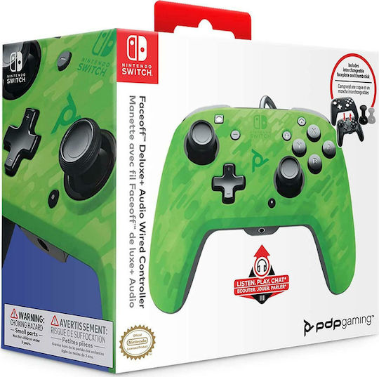 PDP Faceoff Deluxe+ Ενσύρματο Gamepad για Switch Green Camo