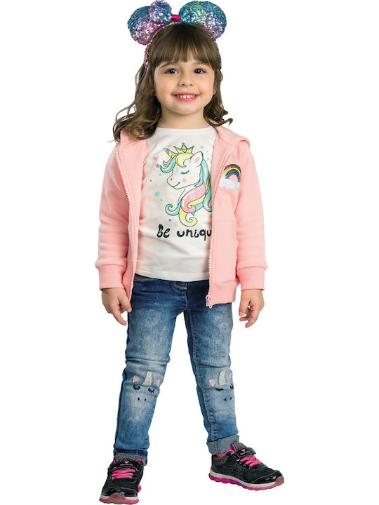 Energiers Girls Cotton Hooded Sweatshirt with Zipper Pink