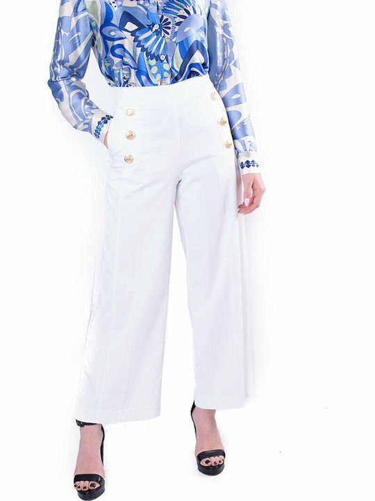 Women's High-waisted Fabric Trousers White
