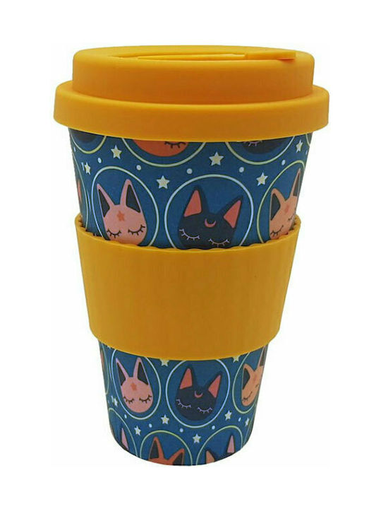 Spacecow Star Cats Becher Bamboo mit Deckel Mehrfarbig 400ml