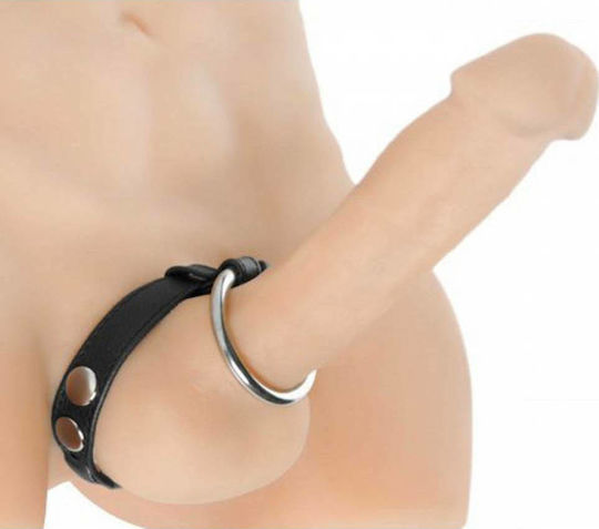 XR Leather And Steel Cock And Ball Ring
