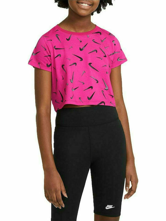 Nike Crop Top pentru copii Cu mâneci scurte Roz Swooshes