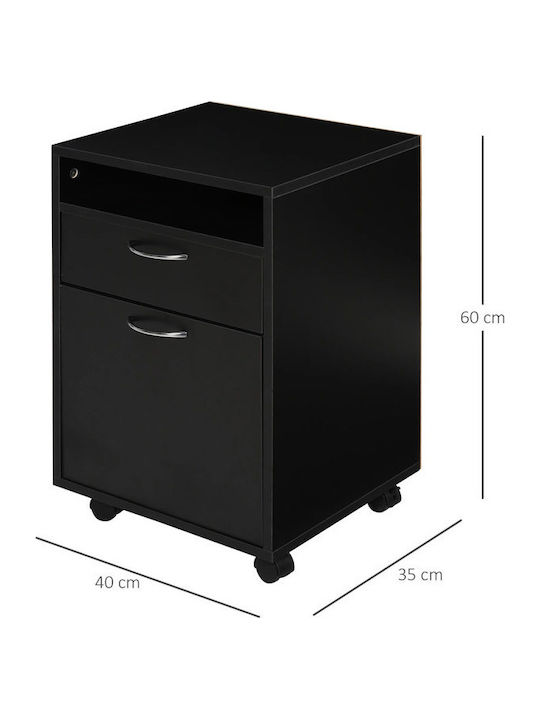 Office Storage Chipboard Drawer with Wheels & 2 Drawers Black L40xW35xH60cm