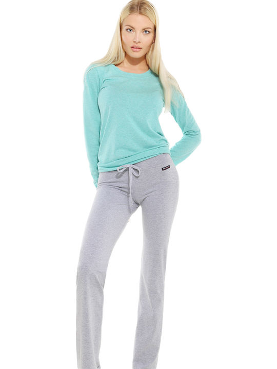 Winter Women's Cotton Blouse Long Sleeve Turquoise