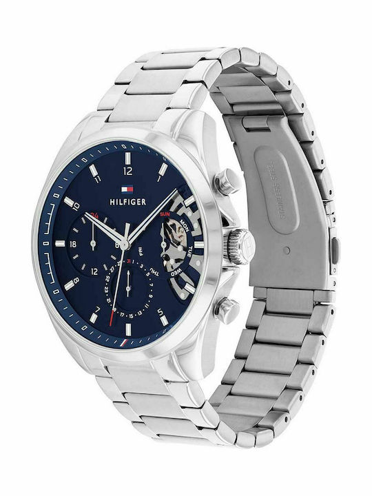 Tommy Hilfiger Baker Herrenuhr 44mm Chronograph Batterie mit Silber Metallarmband