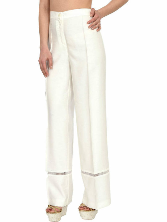P033A0089S Women's High-waisted Fabric Trousers White