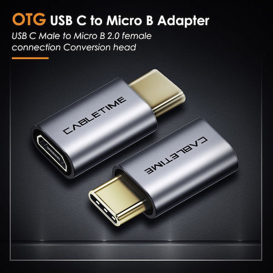 Cabletime C160 Convertor USB-C masculin în micro USB feminin Gri 1buc