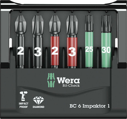 Wera Σετ 6 Μύτες Κατσαβιδιού Σταυρός / Αστέρι Impaktor 1