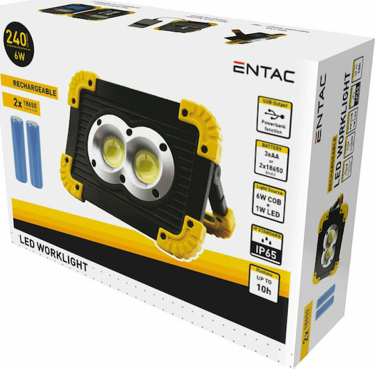 Entac Προβολέας Εργασίας Μπαταρίας LED IP65 με Φωτεινότητα έως 240lm EWL-6W-COB