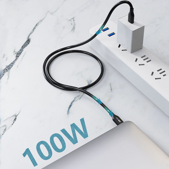 Cabletime CM100 PD100W USB 2.0 Cable USB-C male - USB-C 100W PD Μαύρο 1m CT-CM100-PB1
