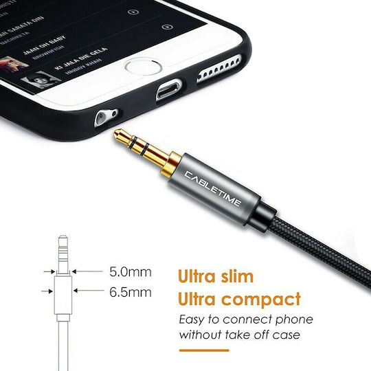 Cabletime 3,5mm Klinkenkabel - RCA-Stecker Schwarz 3m mit Vergoldeten Anschlüssen