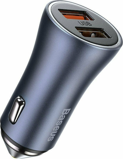 Baseus Φορτιστής Αυτοκινήτου 40W 5A Γρήγορης Φόρτισης με Θύρες: 2xUSB μαζί με Καλώδιο Type-C Γκρι