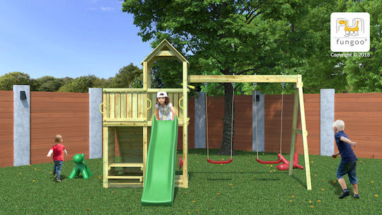 Fungoo Wooden Playground Tower with Climbing Surface Multicolour for 3+ Years