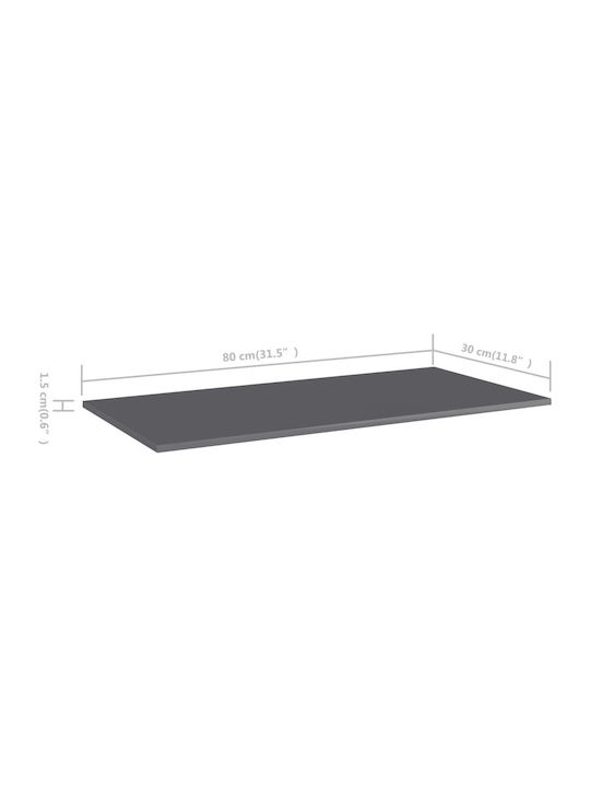 vidaXL Rechteckiges Bücherregal aus Spanplatte Grau Hochglanz 80x30x1,5cm 805329 8 Stück
