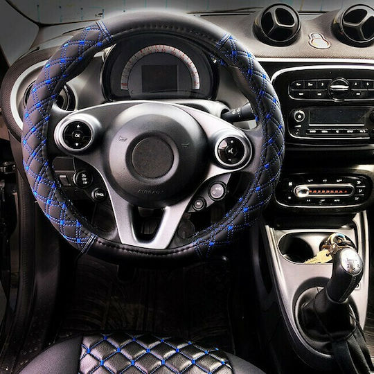 Auto Gs Car Steering Wheel Cover Elegant D with Diameter 38cm made of Leatherette Black with Blue Stitching