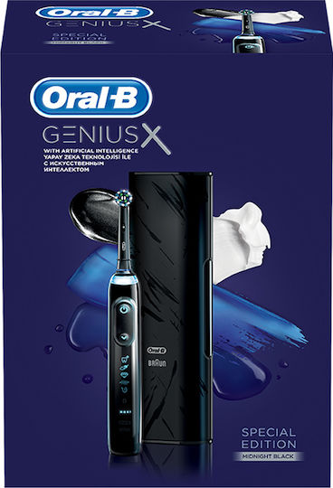 Oral-B Genius X 10000 Special Edition Elektrische Zahnbürste mit Drucksensor und Reisetasche Schwarz