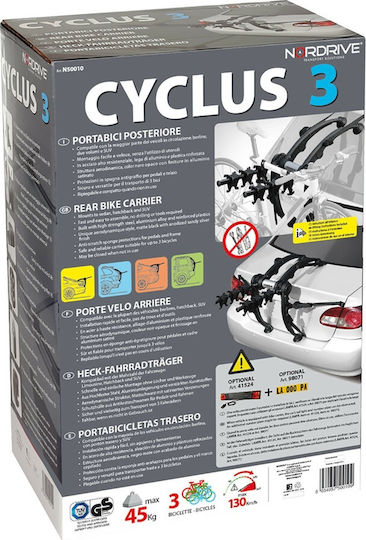 Nordrive Cyclus 3 Βάση Πορτ μπαγκάζ Αυτοκινήτου για 3 Ποδήλατα