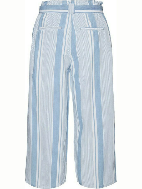 Vero Moda Women's High-waisted Fabric Trousers in Paperbag Fit Striped Light Blue