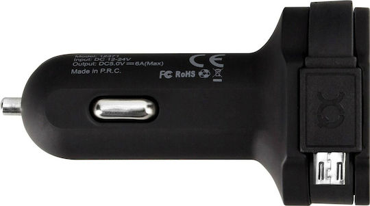 Xqisit Φορτιστής Αυτοκινήτου Dual Car Charger 6A micro USB 30W 6A με Θύρες: 2xUSB μαζί με Καλώδιο Lightning Μαύρος