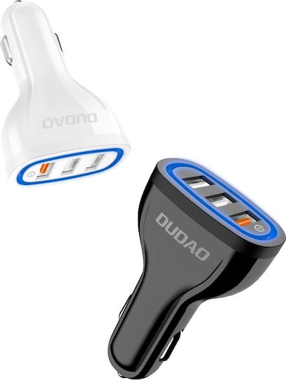 Dudao R7S Auto-Ladegerät 18W 2.4A Schnellladung mit Anschlüssen: 3xUSB Schwarz Farbe