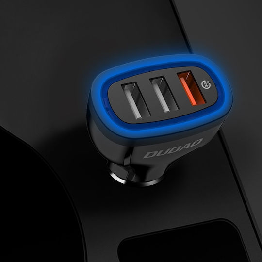 Dudao R7S Auto-Ladegerät 18W 2.4A Schnellladung mit Anschlüssen: 3xUSB Schwarz Farbe