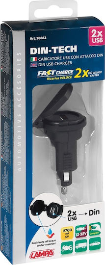 Lampa Fast Charger Φορτιστής Αυτοκινήτου 2.7A Γρήγορης Φόρτισης με Θύρες: 2xUSB Ασημί Χρώμα