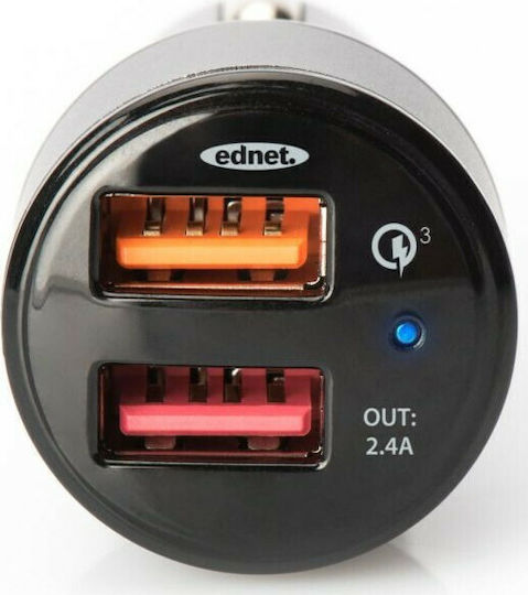 Ednet Qualcomm Quick Charge 3.0 Auto-Ladegerät 5.4A Schnellladung mit Anschlüssen: 2xUSB Schwarz Farbe